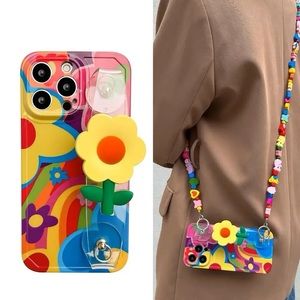 Floral phone case with chain for iPhone 14 Pro Max